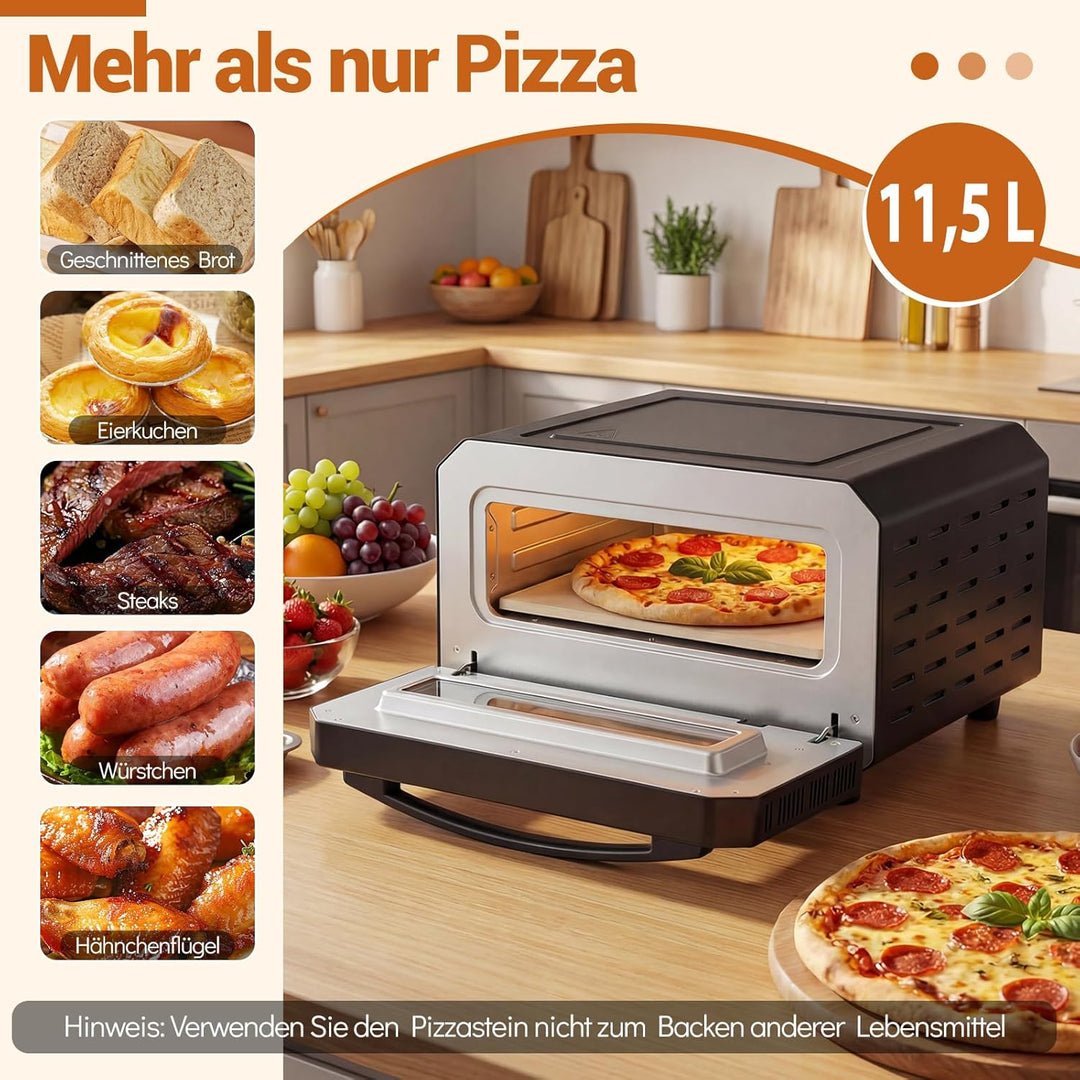COSTWAY Elektrischer Pizzaofen, Pizza Oven erhitzt bis zu 400℃, Pizzamaker mit 6 Voreinstellungen &