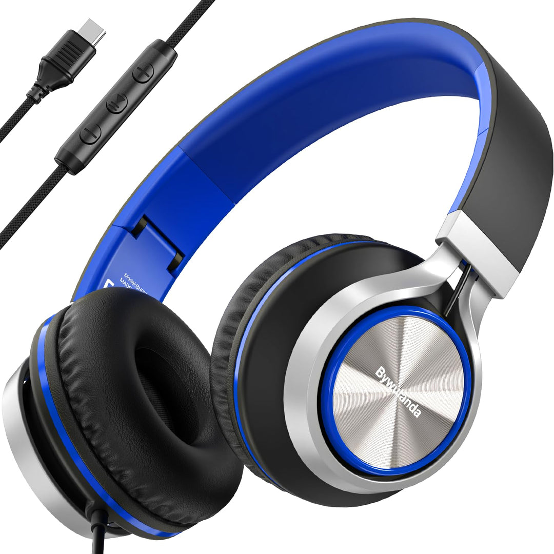 USB-C Kopfhörer mit Mikrofon und Lautstärkeregler, Over Ear Stereo Headsets für iPhone 15, 16 Pro, k