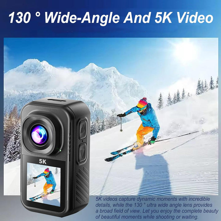 Action Cam 5K,Mini Sportkamera WiFi mit 64G Speicherkarte,Wasserdichter Körperkamera Mit Doppelseiti