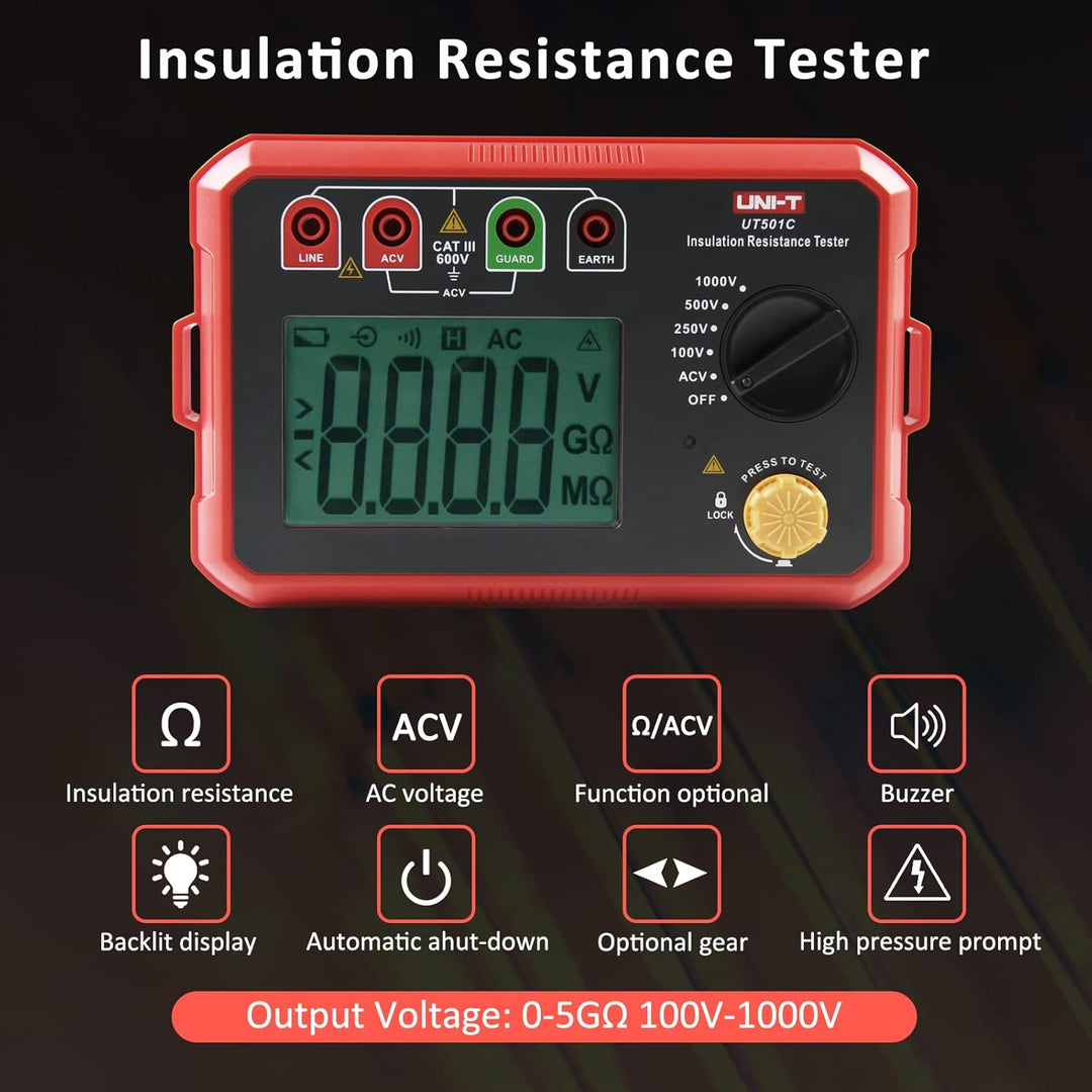 UNI-T UT501C Isolationswiderstandsmessgerät 1000V 5GΩ Isolierung Widerstand Tester, Digitale Megohmm