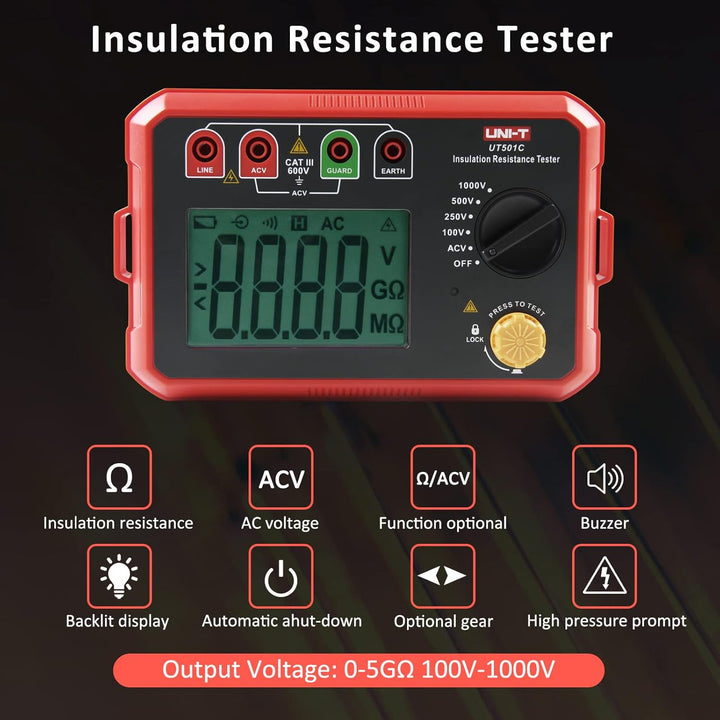 UNI-T UT501C Isolationswiderstandsmessgerät 1000V 5GΩ Isolierung Widerstand Tester, Digitale Megohmm