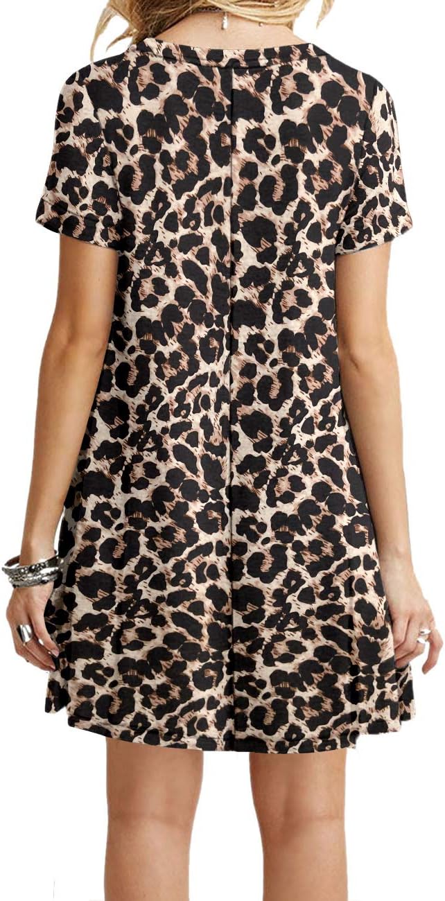 MOLERANI Damen Sommerkleider Casual T-Shirt Kurzarm Strandkleid Loose Swing Damenkleid S Leopard mit
