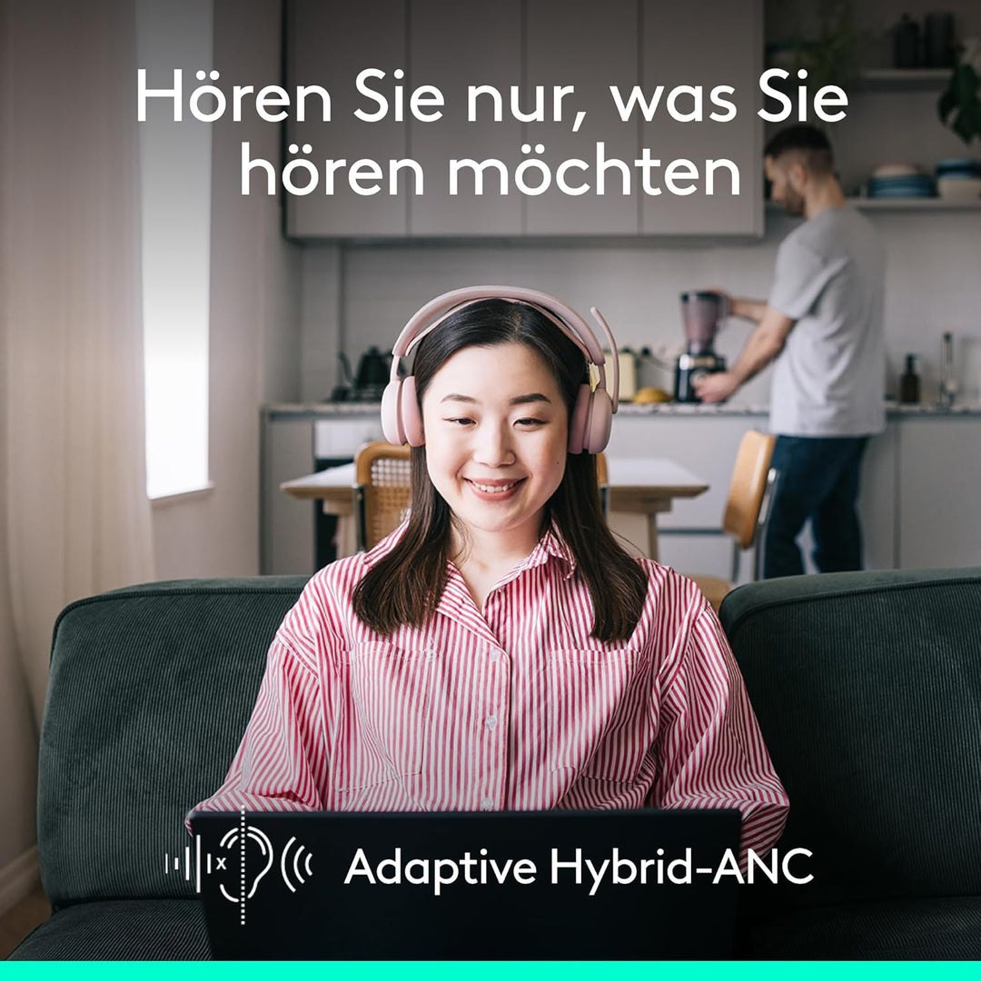 Logitech Zone Wireless 2 ES – kabelloses Headset mit Geräuschunterdrückung, adaptiver Hybrid-ANC, Bl
