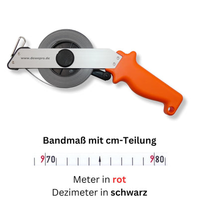 Richter Stahlbandmass Bandmass 13mm breit mit Leichtmetallrahmen - Länge: 30m - Massanfang "A" - wei