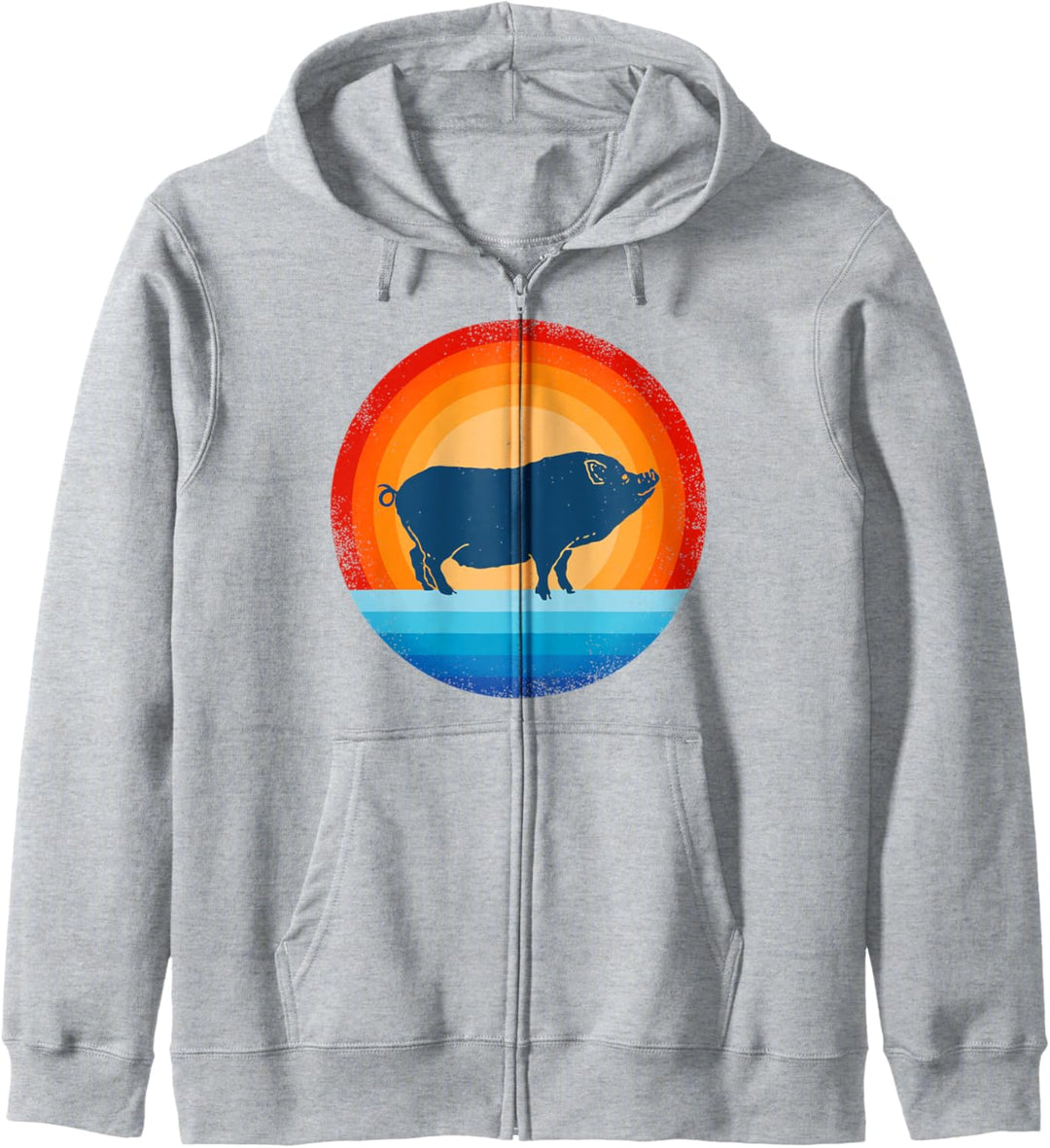 Schweinchen Retro Vintage 70er Jahre Sonnenuntergang Bauernhof Tier Bauern Männer Frauen Kapuzenjack