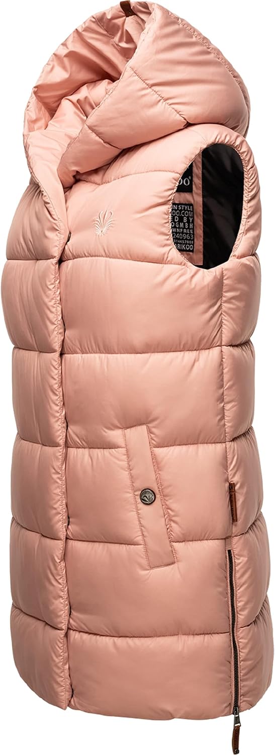 Navahoo warme Damen Winter Steppweste lang mit Kapuze Madilynaa XS-XXL XS Rose, XS Rose