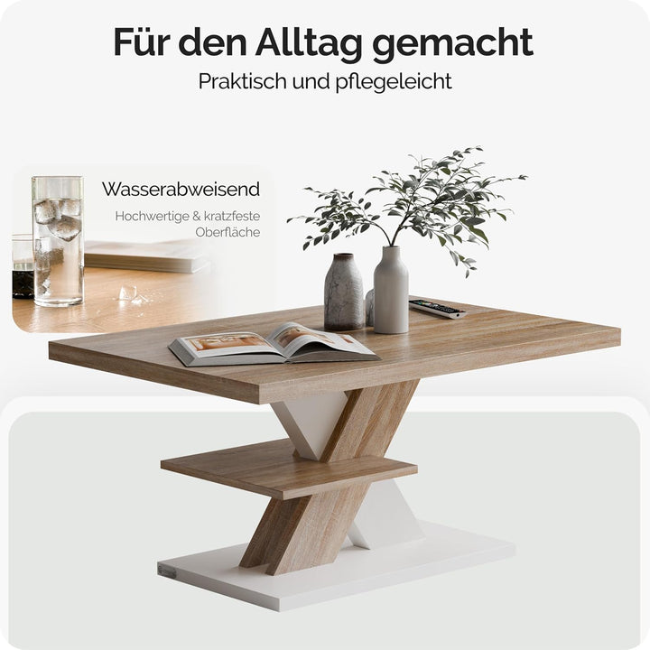 Casaria® Couchtisch Weiss Eiche Holz Stauraum Ablage Kratzfest Modern Rechteckig 50kg Belastbar Beis