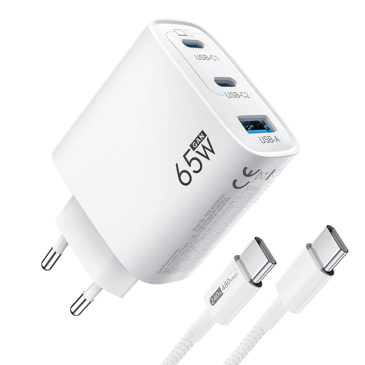 USB C Ladegerät 65W 3-Port,USB-C Netzteil Charger PPS 60W Schnellladegerät PD Ladestecker, kompatibe