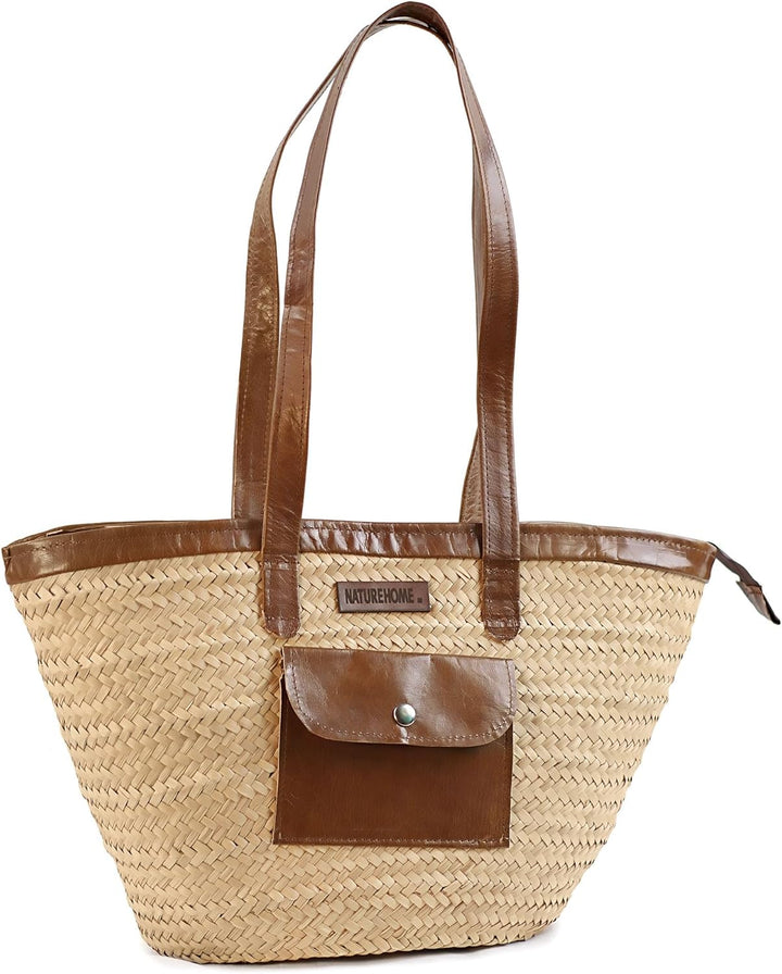 NATUREHOME Exklusive Marken Design Palmblatt Tasche mit hochwertigem Stoff, Seitentasche & Reissvers