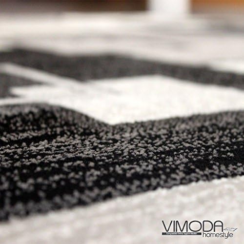 VIMODA Designer Teppich Wohnzimmer Grau Anthrazit Kariert Retro mit geometrischen Motiven und Farbve