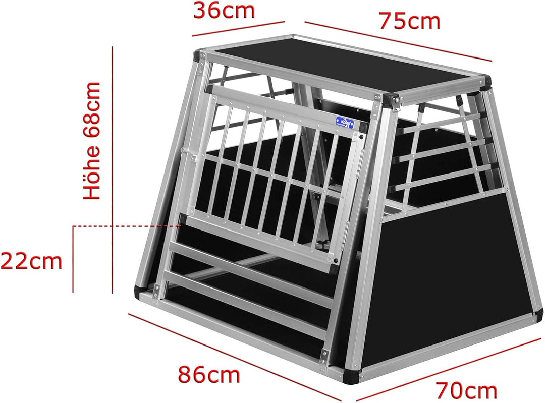 ALPUNA Transportbox N36 – Aluminium Hundebox 70×86×68 cm – Auto Hundebox mit Notausstieg, sicherer H