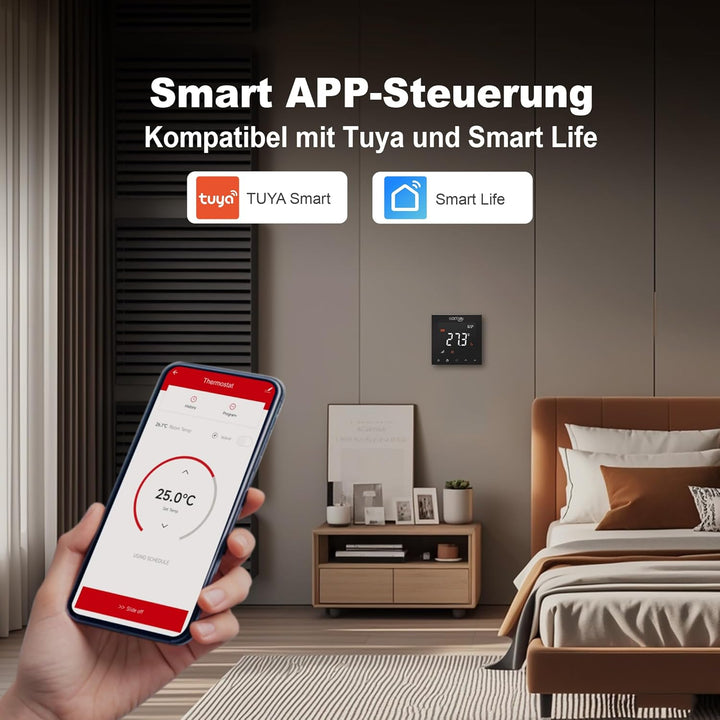ECOBAY WLAN-Thermostat für elektrische Fussbodenheizung: Kompatibel mit Heizmatten und -kabeln, APP-