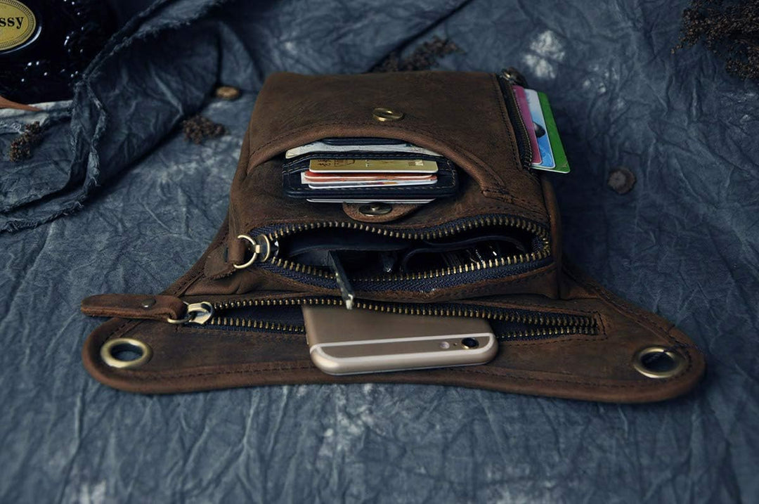 Le'aokuu Herren Echtes Leder Tasche Beinbeutel Beintasche Aussenbeintasche Beinbeuteltasche Reisen H