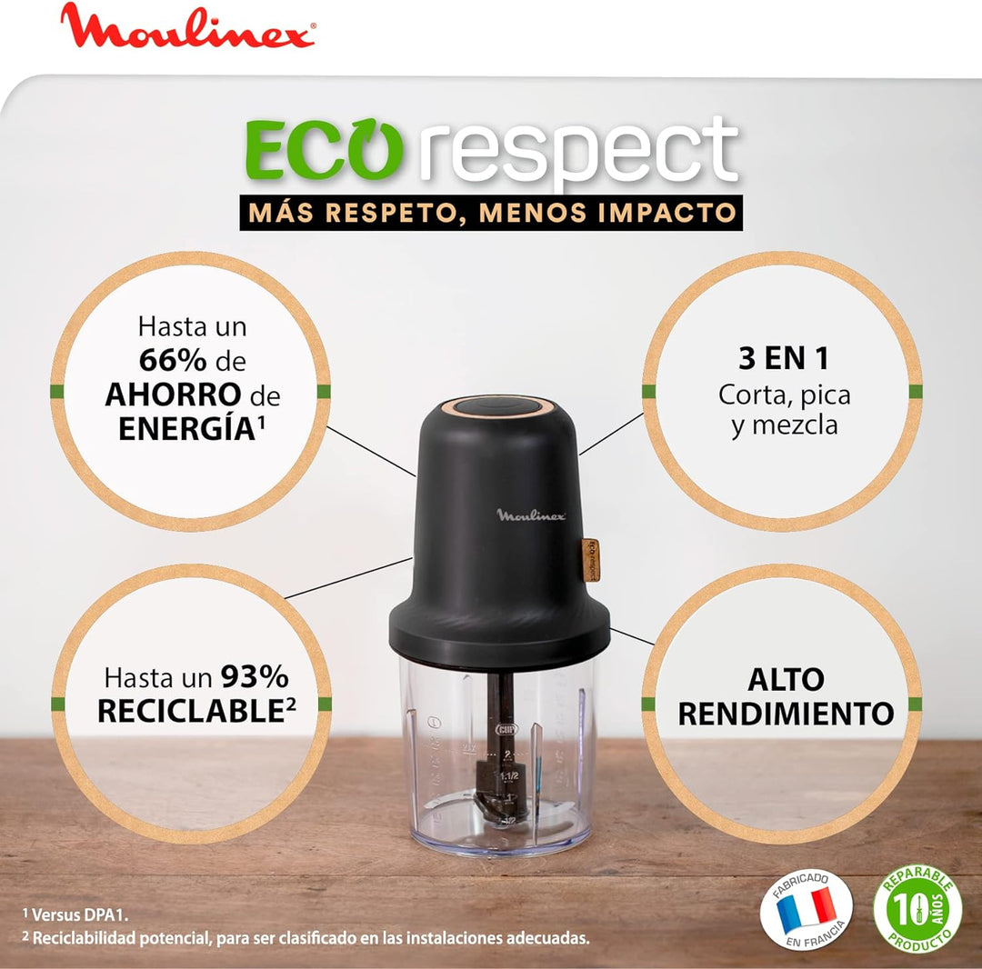 MOULINEX Eco Respect Fleischwolf, ökologisches Design, Zwiebeln, Knoblauch, Kräuter, Saucen, 0,5 l,