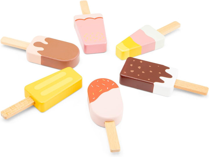 Woet® Holzspielzeug Eisstand für Kleinkinder – Spiellebensmittel Set mit Holzständer und 6 EIS am St