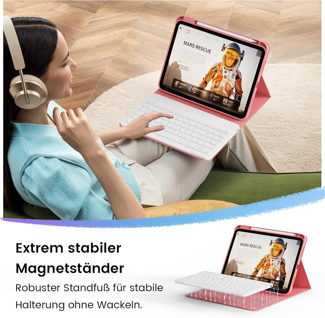 Hülle mit Tastatur für iPad 11/10 Generation mit Stifthalter, Magnetisch Abnehmbare Kabellose Blueto