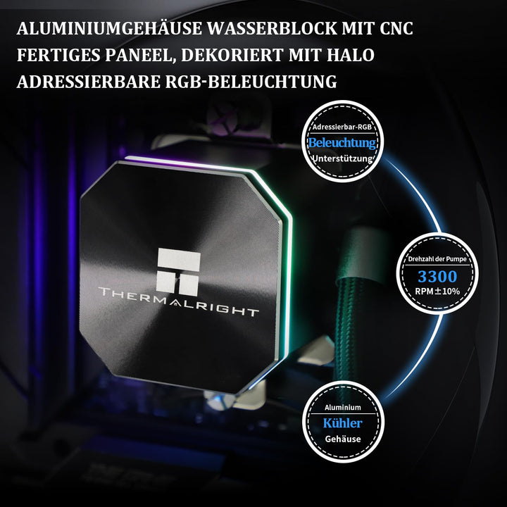 Thermalright Frozen Edge 240 Schwarzer CPU-Wasserkühler mit PWM-Lüftern, Pumpendrehzahl 3300RPM, S-F