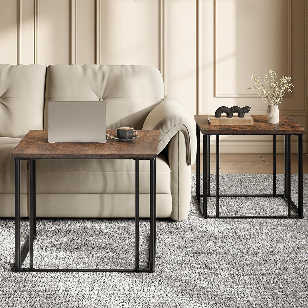 YITAHOME Couchtisch 2er Set, Wohnzimmertisch Holz mit Metallrahmen, Modern Bauernhaus Cocktail für W
