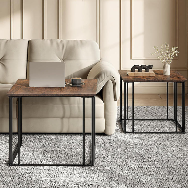 YITAHOME Couchtisch 2er Set, Wohnzimmertisch Holz mit Metallrahmen, Modern Bauernhaus Cocktail für W