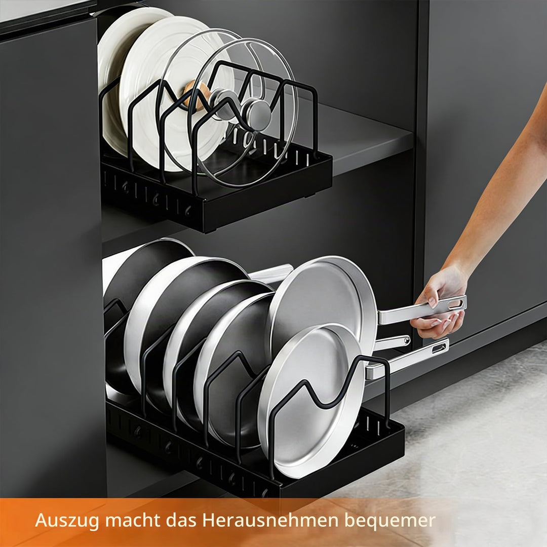 2er-Set Ausziehbarer Töpfe-Pfannen-Organizer,8 verstellbare Trennwände für flexible Aufbewahrung in