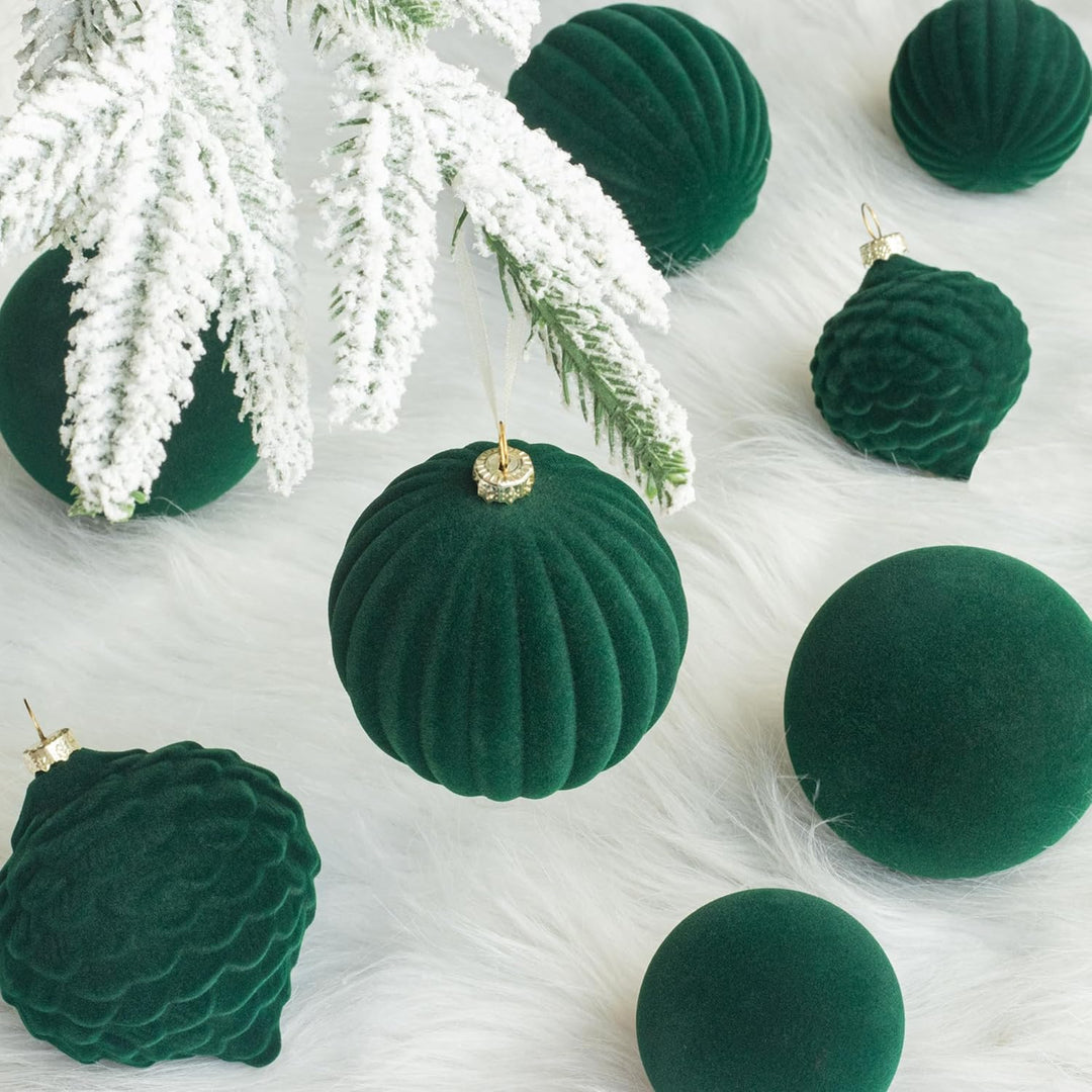 25 stück kunstoff Velvet weihnachtskugeln samt grün 6cm 8cm für Weihnachtsbaum christbaumkugeln grün