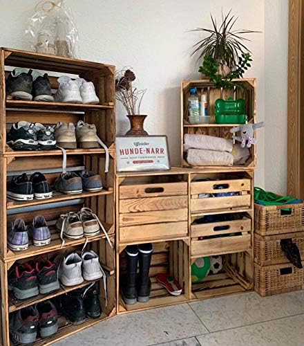 Sparset Obstkisten mit Zwischenbrett – geflammt – Holzkisten als Schuhregal 50x30x40cm Weinkisten Ho