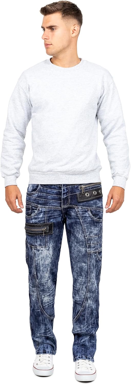 KOSMO LUPO Herren Jeans – Extravagante Designer-Jeans mit Patchwork, Nieten & Kontrastnähten – Regul