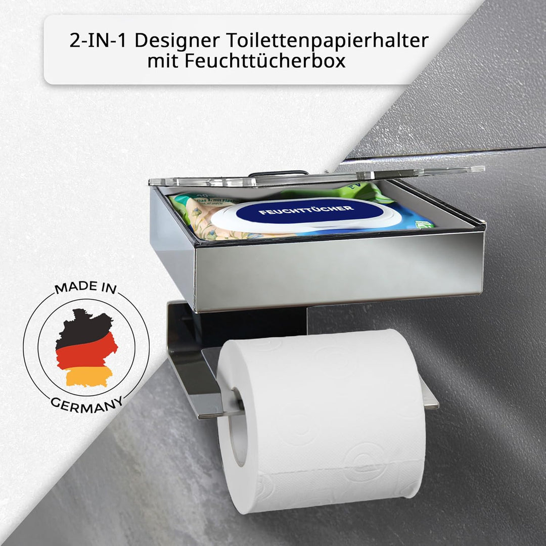 Toilettenpapierhalter mit Feuchttücherbox - Gehäuse Matt & Abdeckung Edelstahl - befüllbar von Recht