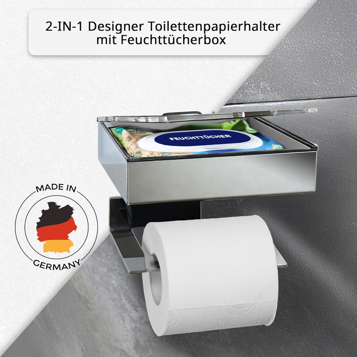 Toilettenpapierhalter mit Feuchttücherbox - Gehäuse Matt & Abdeckung Edelstahl - befüllbar von Recht