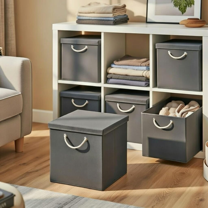 Stick&Shine 4x Aufbewahrungs Korb Dunkelgrau Faltbox 30 x 30 x 30 cm Regalkorb faltbar mit Kordel un