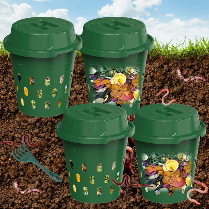 Unterirdischer Wurmkomposter, 4er-Pack 8L Beetkomposter zum Eingraben, für Garten &amp; Hochbeet, kompos