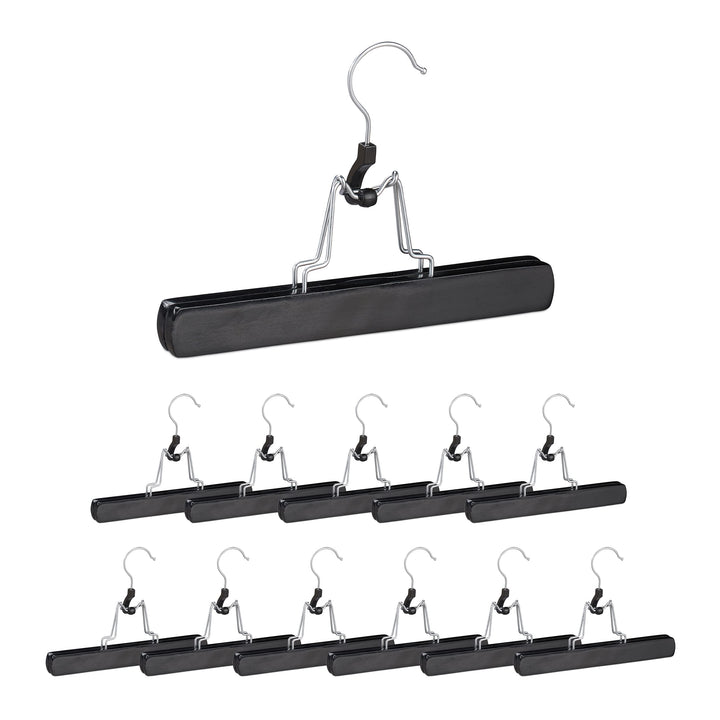 Relaxdays Hosenspanner Holz, 12 Stück, 360° drehbarer Haken, Filzschutz, HBT 17 x 25 x 2,3cm, Kleide
