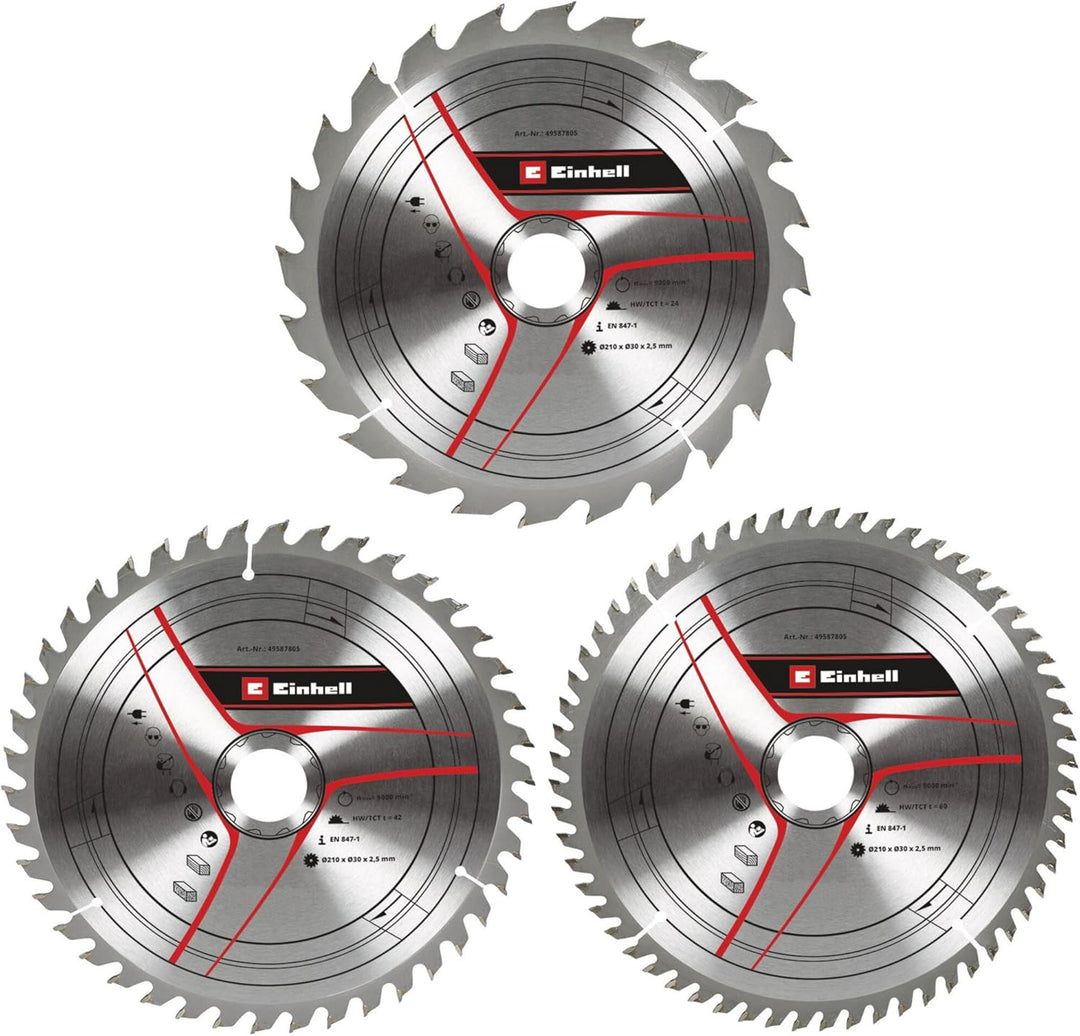 kwb by Einhell Kreissägeblattsatz 3-tlg. 210x30 mm Stat. Sägen-Zubehör (3x HM-Sägeblätter, Ø210x30 m