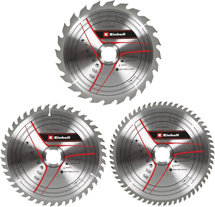 kwb by Einhell Kreissägeblattsatz 3-tlg. 210x30 mm Stat. Sägen-Zubehör (3x HM-Sägeblätter, Ø210x30 m