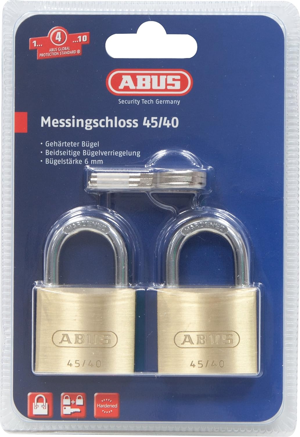 ABUS Vorhängeschloss 45/40 aus Messing - 2er Set - mit Präzisions-Stiftzylinder mit Pilzkopfstiften