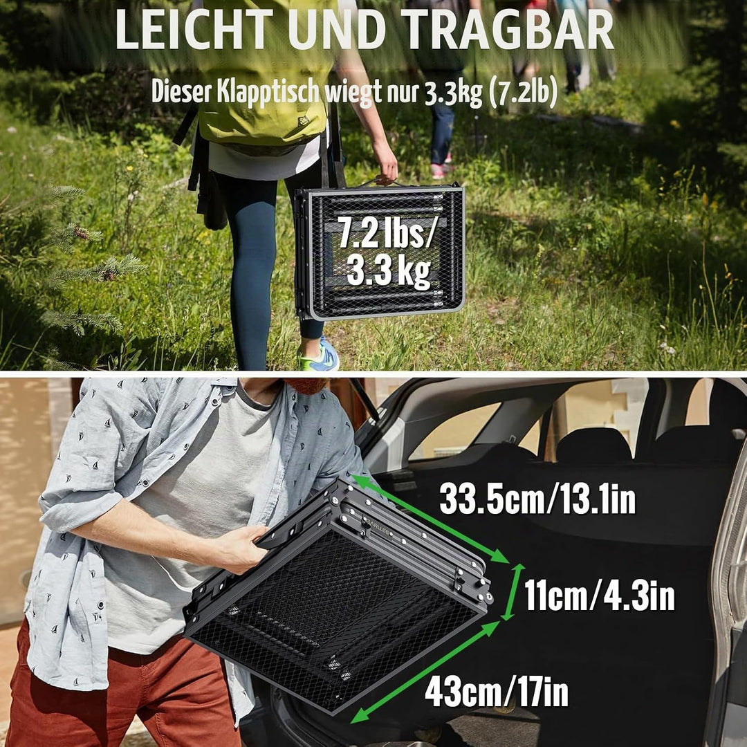 GARLLEN Grilltisch klappbar, 90x40cm &amp; 3 Höhenverstellbar(27/51/75cm), Leicht und Tragbar, Klapptisc