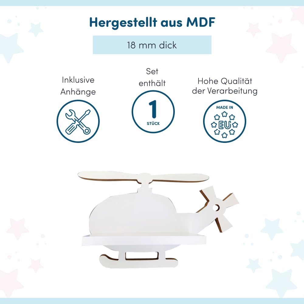 Regal Helicopter Hubschrauber | Weisses Hängendes Regal als Dekoration für Kinderzimmer | Skandinavi