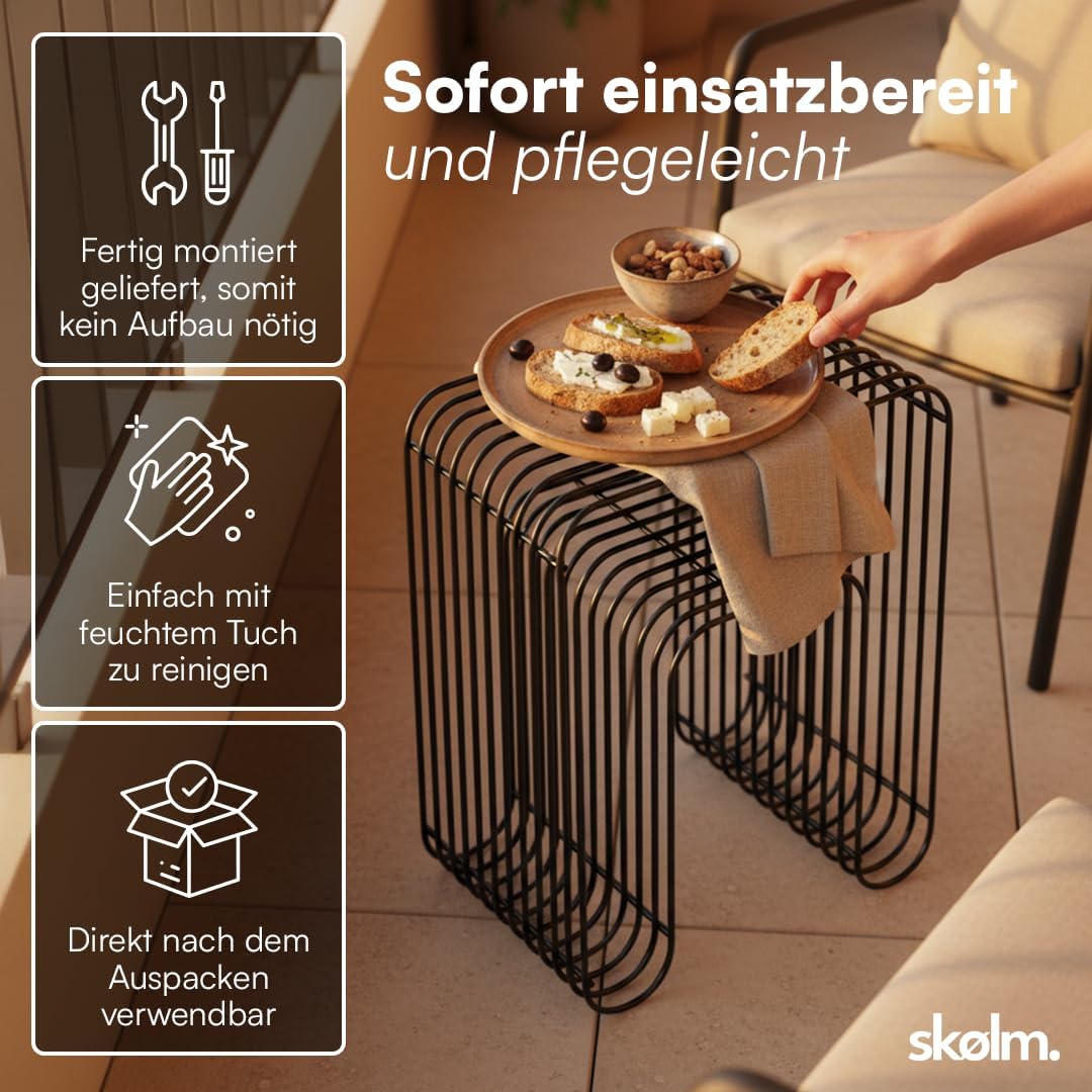 skølm Vali Beistelltisch Schwarz – Kleiner Couchtisch Metall – Sofatisch als Hocker & Regal nutzbar