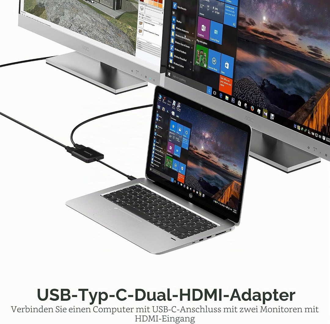 Sabrent USB C auf Dual-HDMI Adapter, HDMI Splitter, Type-C auf HDMI Monitorkonverter unterstützt 4K