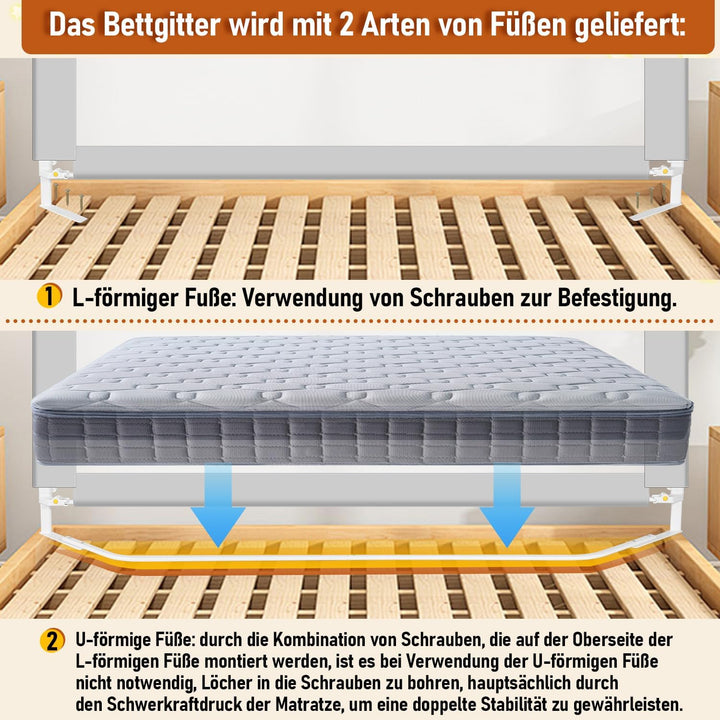 Ansobea 200cm Bettgitter｜Kinderbettschutz mit U-förmige Füsse｜Kinderbettgitter Faltbar｜Bettschutzgit