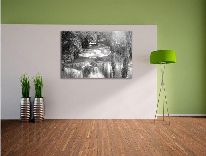 Pixxprint Wasserfall im Regenwald als Leinwandbild/Grösse: 100x70 cm/Wandbild/Kunstdruck/fertig besp