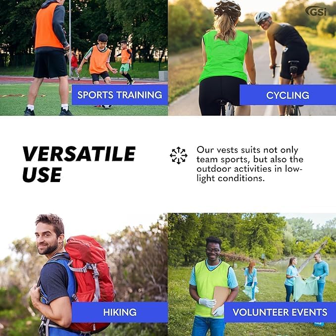 GSI Sports Pinnies – Packs of 6 or 12 – Free Size – Mesh Training Vests for Soccer, Basketball –7 Co