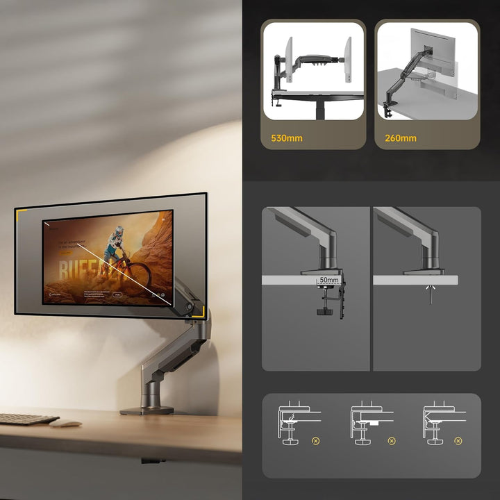 Ergosolid für PC-Monitor, Gelenkarm, ergonomisch, Gasfeder, 17-30 Zoll, VESA 75 mm und 100 mm, drehb