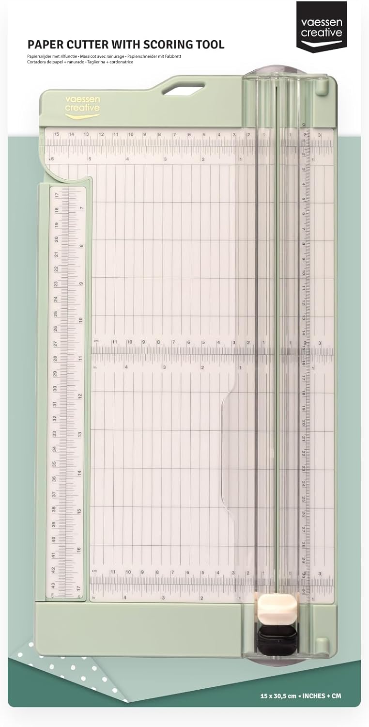 Vaessen Creative Papierschneider mit Falzbrett - Mintgrün - 15,2 x 30,5 cm - 2-in-1 Schneidemaschine