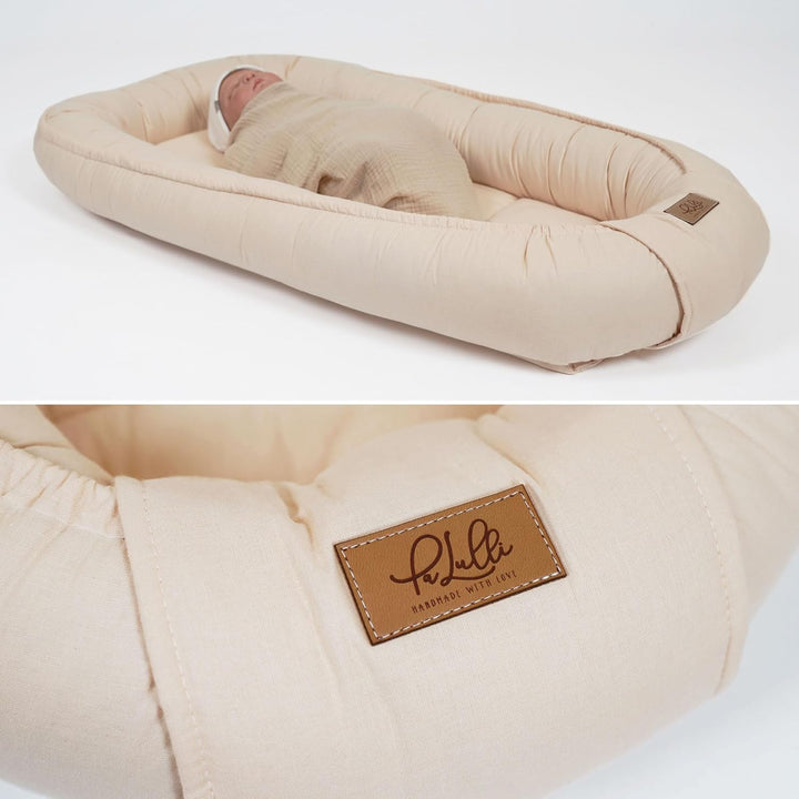 PaLulli® Extra Grosses Babynest 100x60 cm Baumwolle | Beidseitig nutzbares Kuschelnest für Babys | H