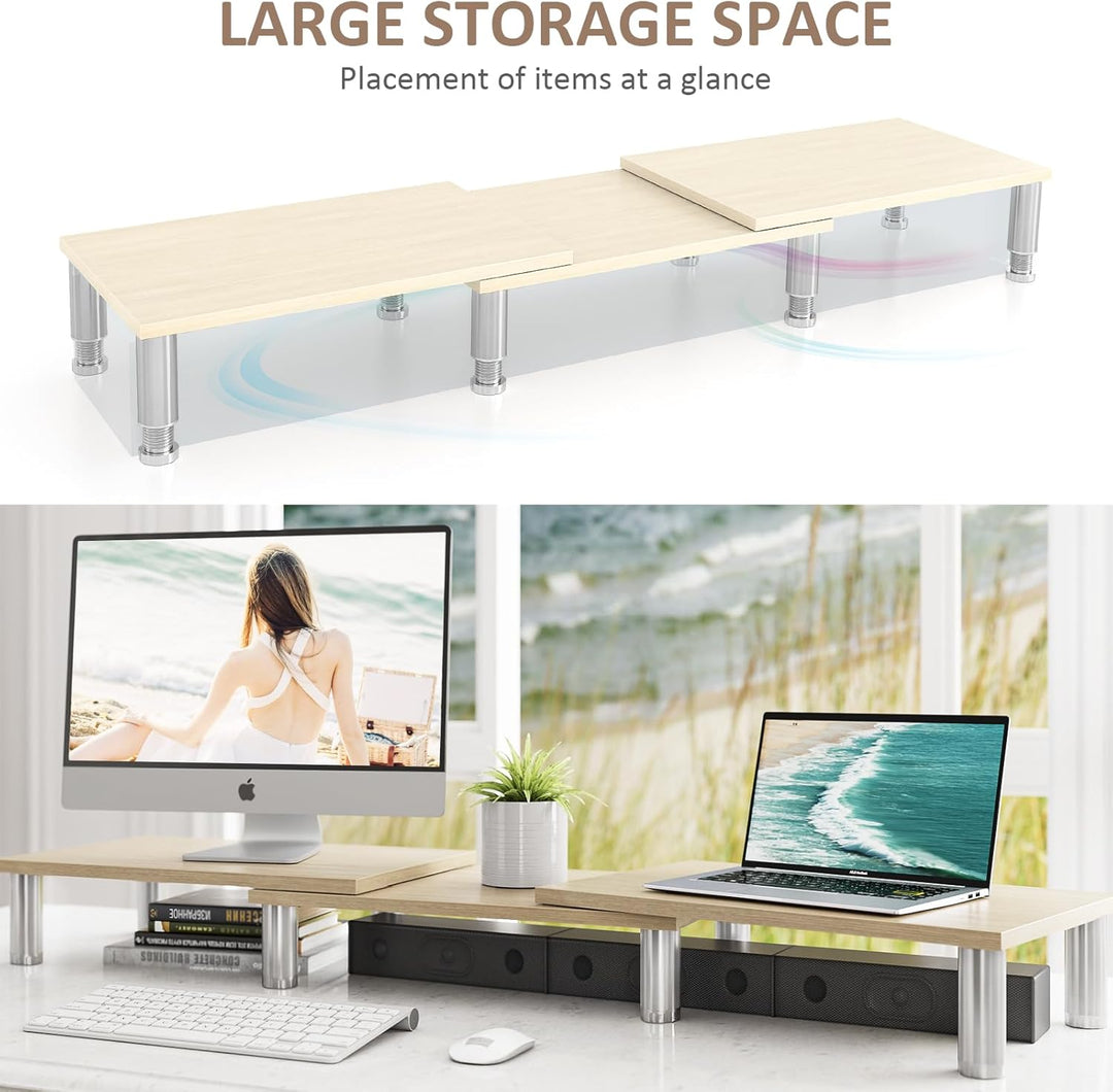 AX Waber Dual Monitor Riser - Einstellbare Länge & Winkel, Holzständer für 2 Monitore mit Stauraum W