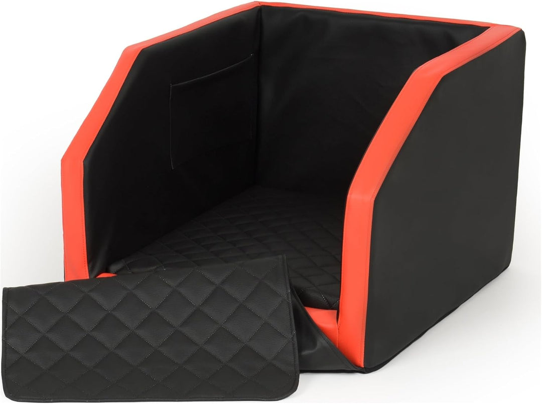 Autohundebett Hunde-Autositz Hundebett f. Rückbank Hundesitz Anschnallgurt 55x70 (Farbe: schwarz-rot