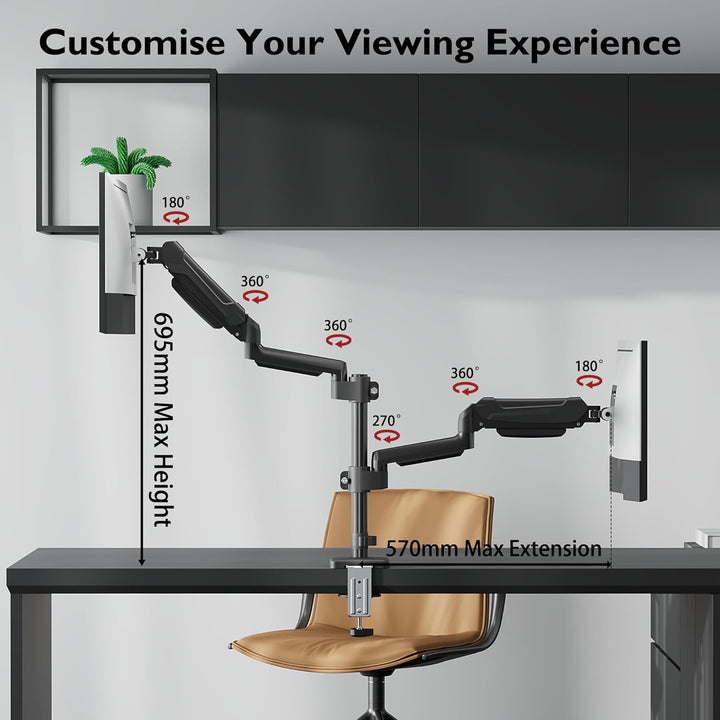 BONTEC Monitor Halterung 2 Monitore für 13-32 Zoll, Doppel Monitorhalterung Höhenverstellbar mit 9 k
