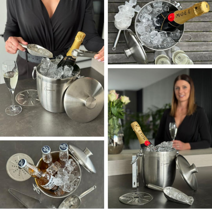 3L Exklusiver Isolierter Eiseimer, Premium doppelwandiger Eiswürfelbehälter mit Deckel, 3 Liter Eisk