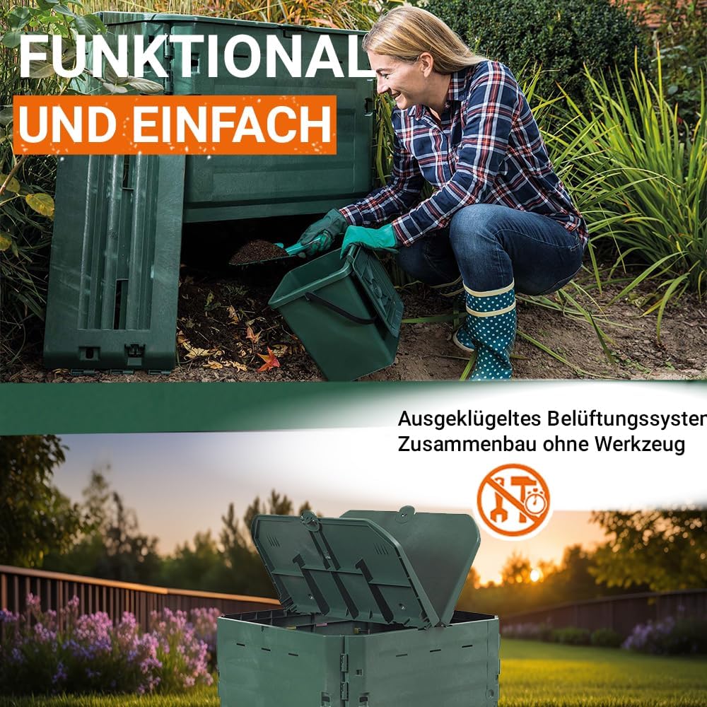 GARANTIA Thermo-King Komposter 400 Liter grün - Komposter Garten, Schnellkomposter, Abfall & Recycli